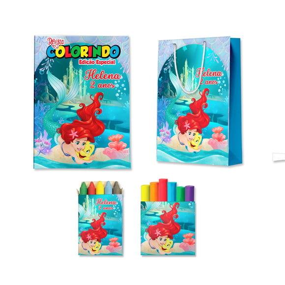 Livro de Colorir Massinha e Sacola Pequena Sereia Ariel Personali