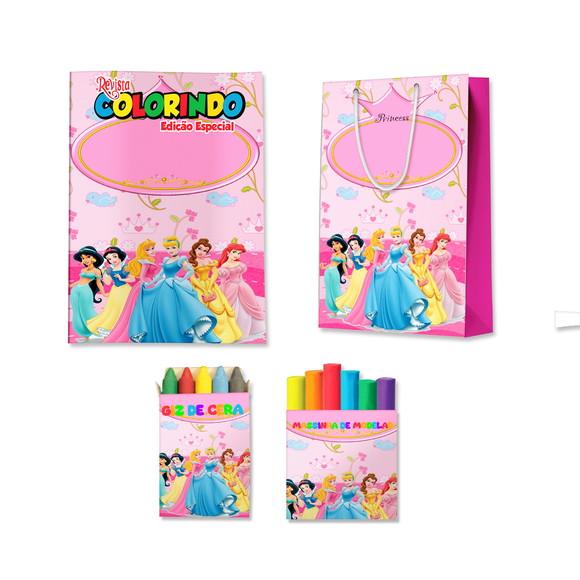 Livro de Colorir Massinha e Sacola Princesas Personalizado | Kit 