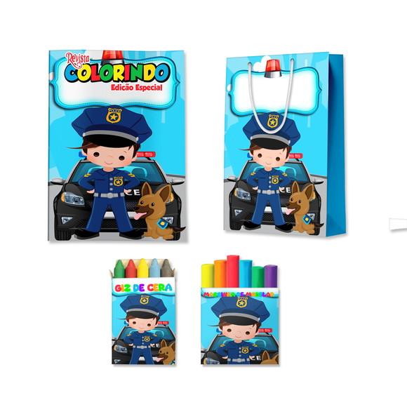 Livro de Colorir Massinha e Sacola Policial Personalizado | Kit C