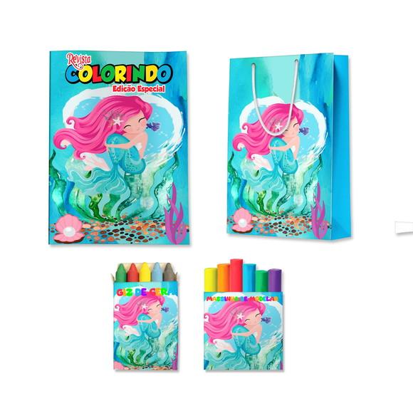 Livro de Colorir Massinha e Sacola Sereia Cute Baby Personalizado