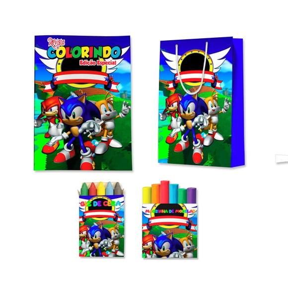 Livro de Colorir Massinha e Sacola Sonic Personalizado | Kit Colo