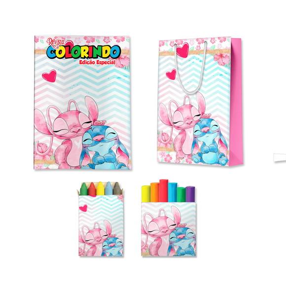 Livro de Colorir Massinha e Sacola Stitch e Angel Personalizado |
