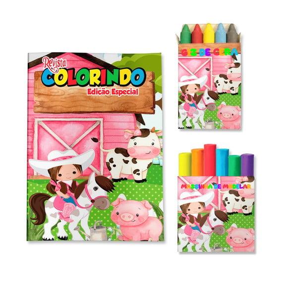 Livro de Colorir Massinha Fazendinha Menina Personalizado | Kit C