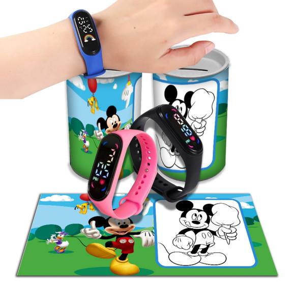 Kit Lembrancinha Mickey Relógio + Cofrinho Personalizado | Lembr