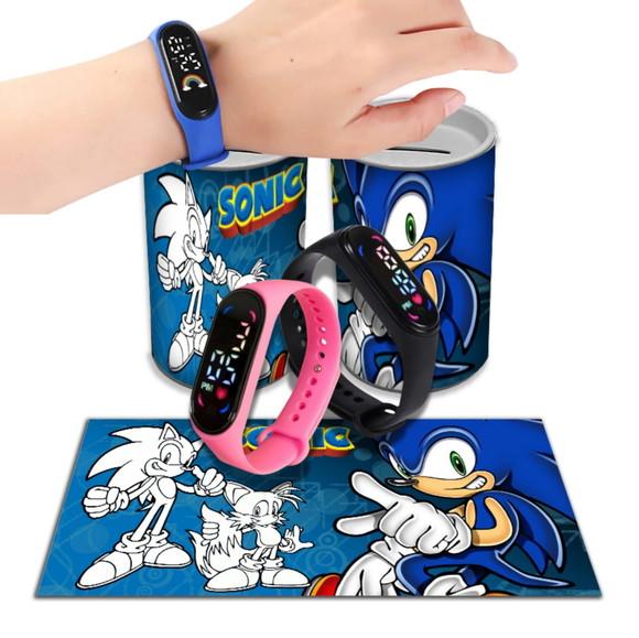 Kit Lembrancinha Sonic Relógio + Cofrinho Personalizado | Lembra