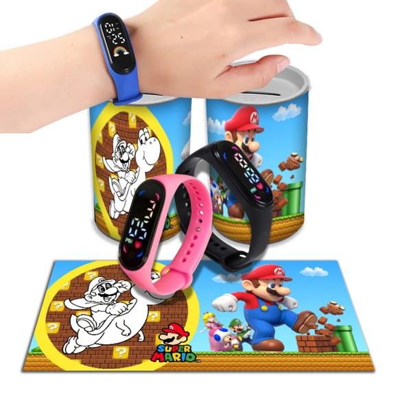 Kit Lembrancinha Super Mario Relógio + Cofrinho | Lembrancinha F