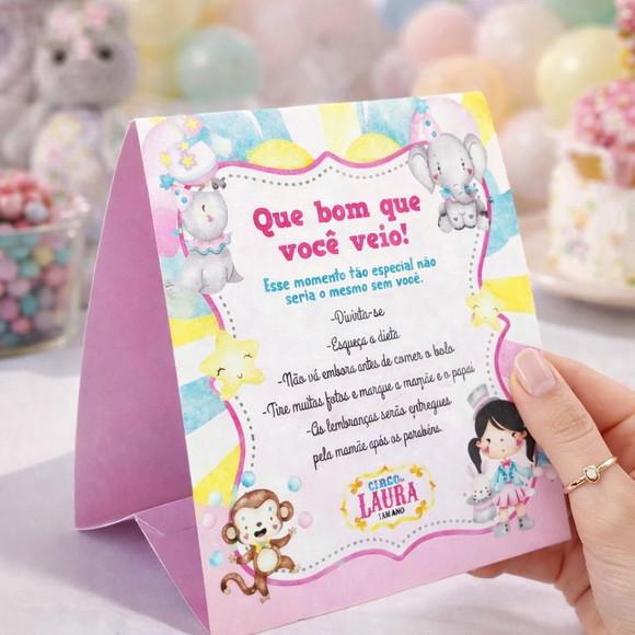 Placa de Agradecimento Circo Menina Rosa Centro de Mesa | Lembran
