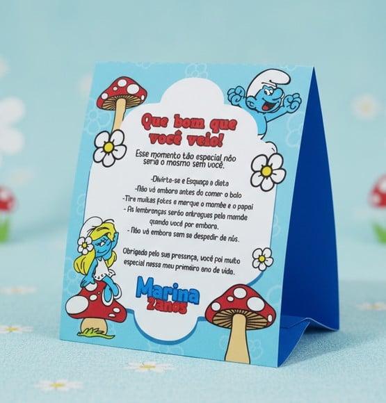 Placa de Agradecimento Smurf Centro de Mesa Personallizado | Lemb