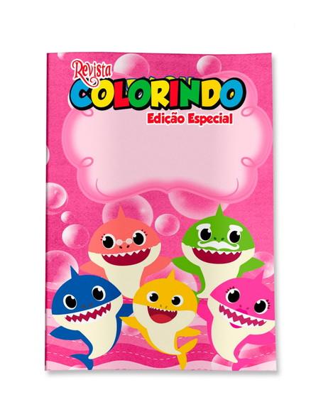 Livro de Colorir Baby Shark Rosa 14x10 Personalizado | Kit Colori