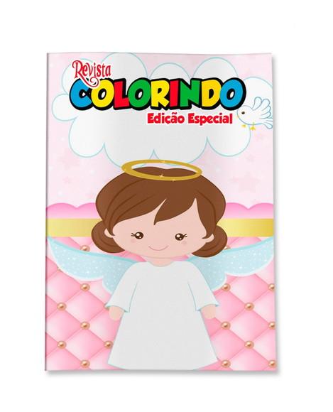Livro de Colorir Batizado Menina Rosa 14x10 Personalizado | Kit C