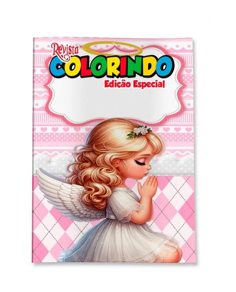 Livro de Colorir Batizado Menina Rosa 14x10 Personalizado | Kit C