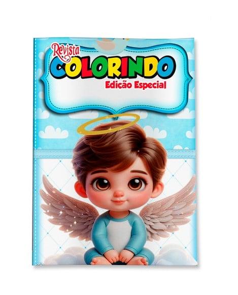 Livro de Colorir Batizado Menino Azul 14x10 Personalizado | Kit C