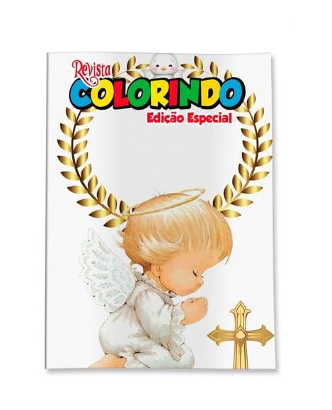 Livro de Colorir Batizado Menino Branco 14x10 Personalizado | Kit