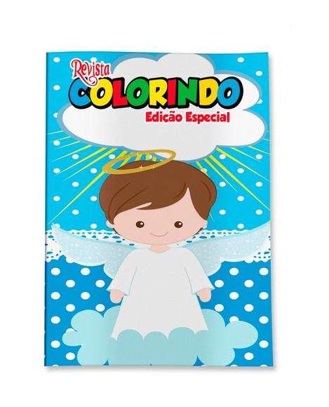 Livro de Colorir Batizado Menino Azul 14x10 Personalizado | Kit C