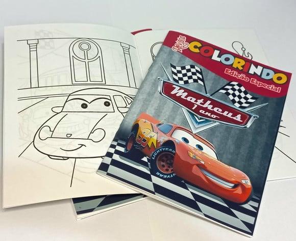 Livro de Colorir Carros Relâmpago Mcqueen 14x10 Personalizado | 