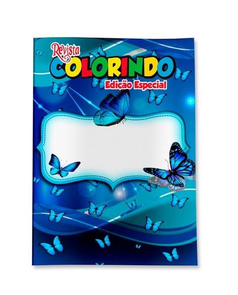 Livro de Colorir Jardim de Borboletas Azul 14x10 Personalizado | 