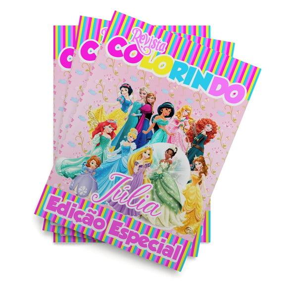 Livro de Colorir Princesas 14x10cm Personalizado | Kit Colorir In