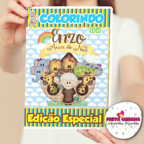 Livro de Colorir s Arca De Noé Tam G 15x21 Cm Personalizado | Ki