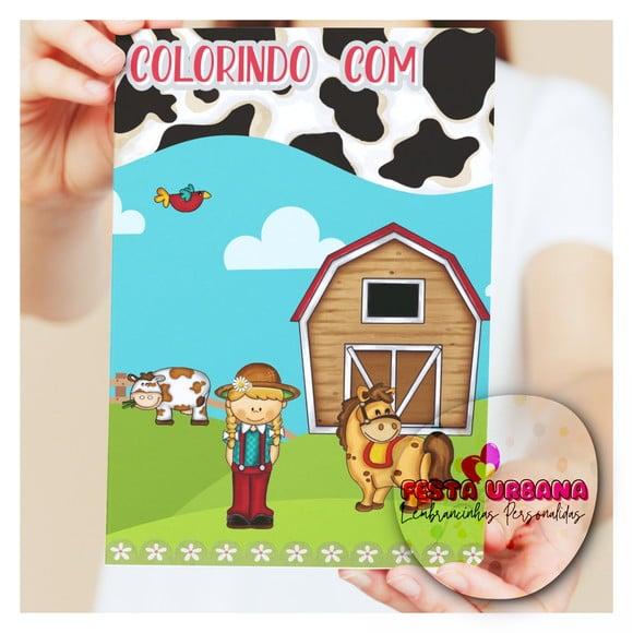Livro de Colorir s Fazendinha Menina Tam G 15x21 Cm Personalizado