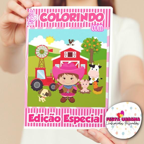 Livro de Colorir s Fazendinha Menina Tam G 15x21 Cm Personalizado