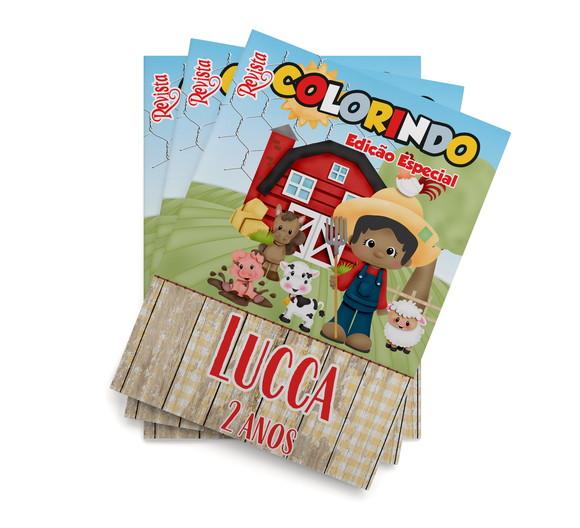 Livro de Colorir s Fazendinha Menino Negro Tam 14x10cm Personaliz