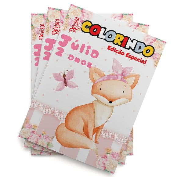 Livro de Colorir s Raposinha Rosa Menina Tam 14x10 cm Personaliza