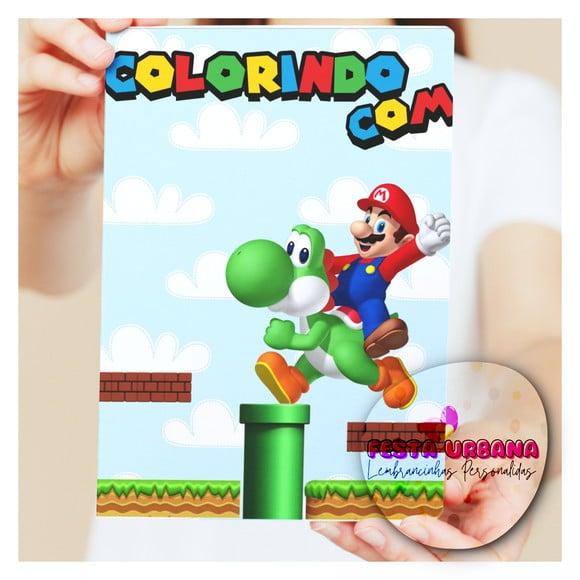 Livro de Colorir s Super Mario Tam G 15x21 Cm Personalizado | Kit