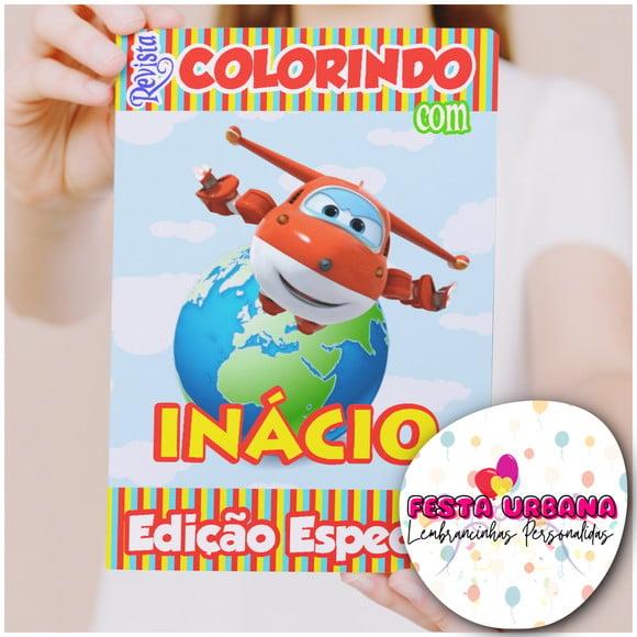 Livro de Colorir s Super Wings Tam G 15x21 Cm Personalizado | Kit