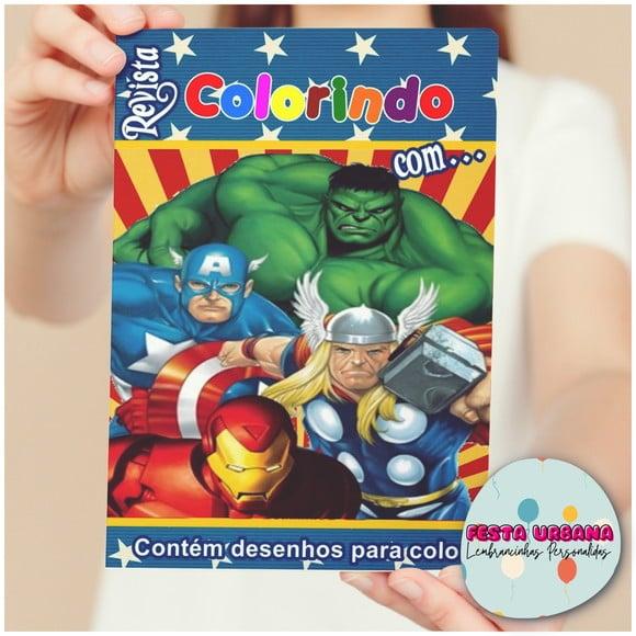Livro de Colorir s Vingadores Tam G 15x21 Cm Personalizado | Kit 