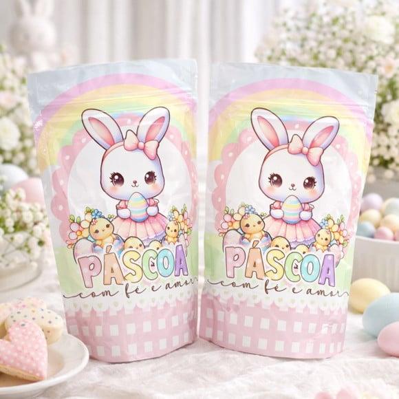 Saquinho Metalizado Ziplock Zip Páscoa Coelhinha Candy G 12 X20 
