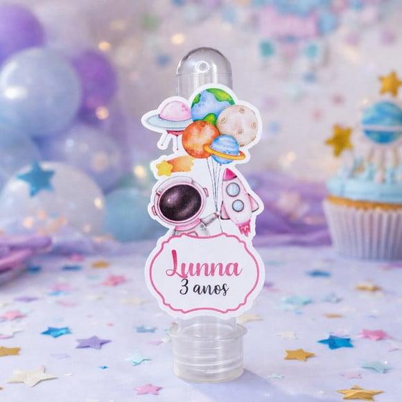 Tubete Personalizado Astronauta Rosa Menina | Lembrancinha Festa 