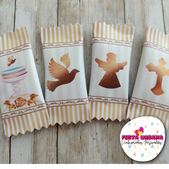 Bala Personalizada Batizado Dourado | Lembrancinha Festa Infantil