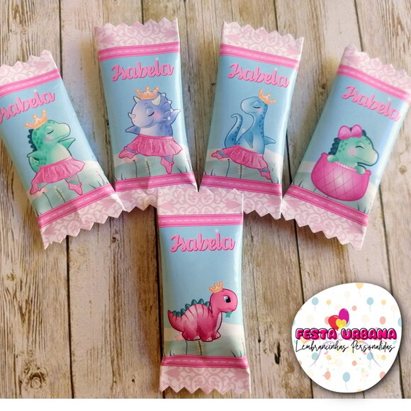 Bala Personalizada Dinossauros Rosa | Lembrancinha Festa Infantil