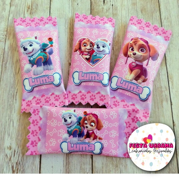 Bala Personalizada Patrulha Canina Rosa | Lembrancinha Festa Infa
