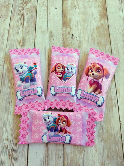 Bala Personalizada Patrulha Canina Rosa | Lembrancinha Festa Infa