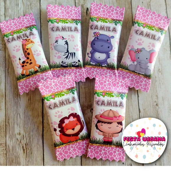 Bala Personalizada Safari Rosa | Lembrancinha Festa Infantil