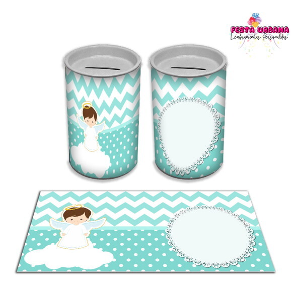 Adesivo Cofrinho Batizado Azul | Tubolata Festa Infantil