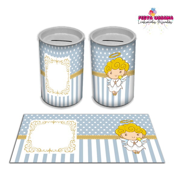 Adesivo Cofrinho Batizado Azul | Tubolata Festa Infantil