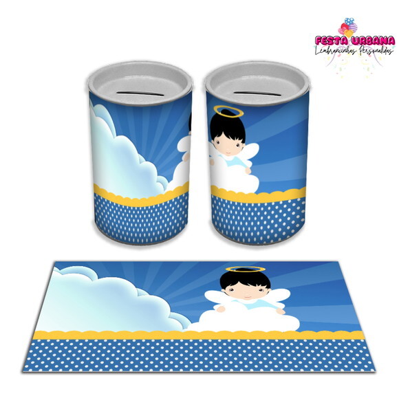 Adesivo Cofrinho Batizado Azul | Tubolata Festa Infantil