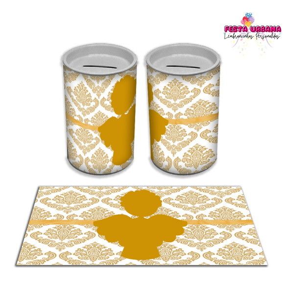 Adesivo Cofrinho Batizado Dourado | Tubolata Festa Infantil