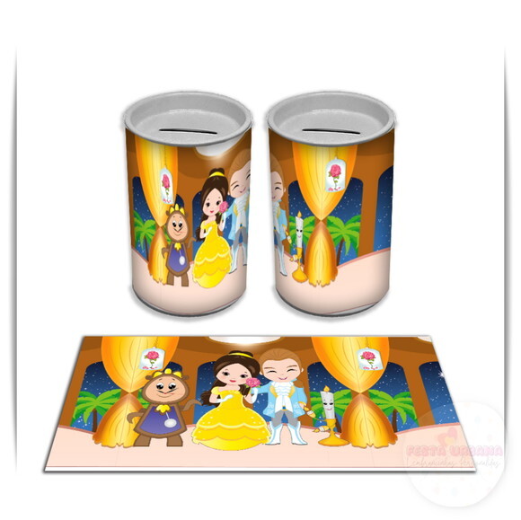 Adesivo Cofrinho Bela e a Fera | Tubolata Festa Infantil