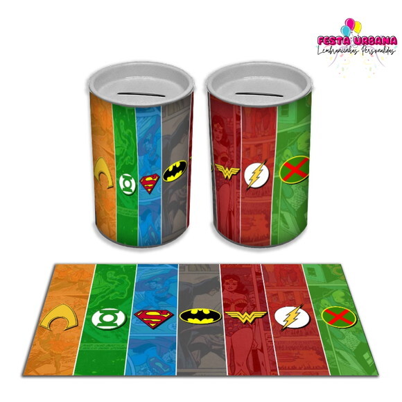 Adesivo Cofrinho Liga da Justiça | Tubolata Festa Infantil