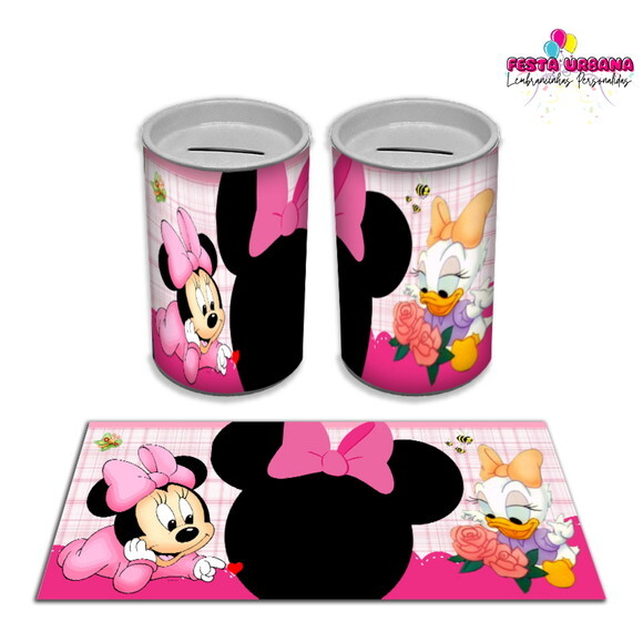 Adesivo Cofrinho Minnie e Margarida Baby | Tubolata Festa Infanti