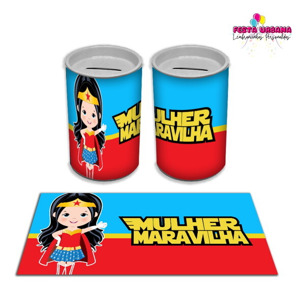 Adesivo Cofrinho Mulher Maravilha | Tubolata Festa Infantil