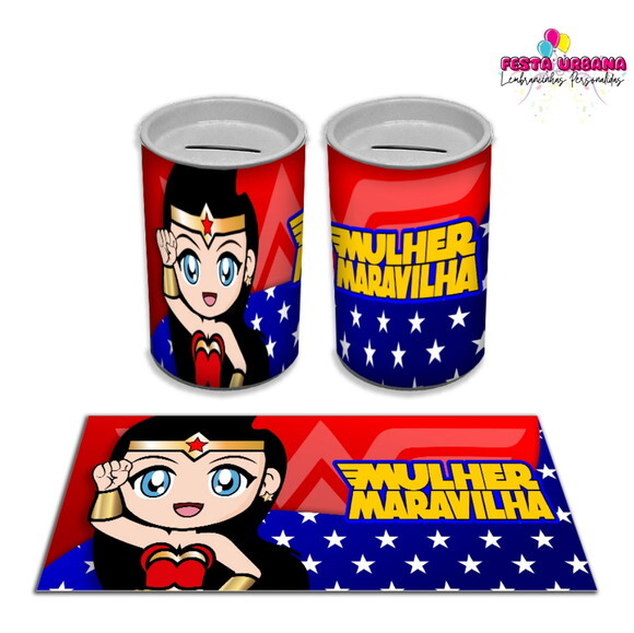 Adesivo Cofrinho Mulher Maravilha | Tubolata Festa Infantil