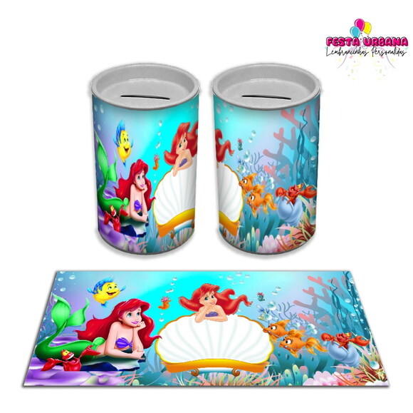 Adesivo Cofrinho Pequena Sereia Ariel | Tubolata Festa Infantil