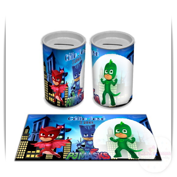 Adesivo Cofrinho PJ Masks Heróis de Pijamas | Tubolata Festa Inf