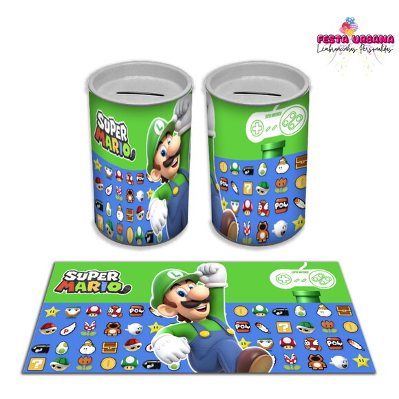 Adesivo Cofrinho Super Mario Luigi | Tubolata Festa Infantil
