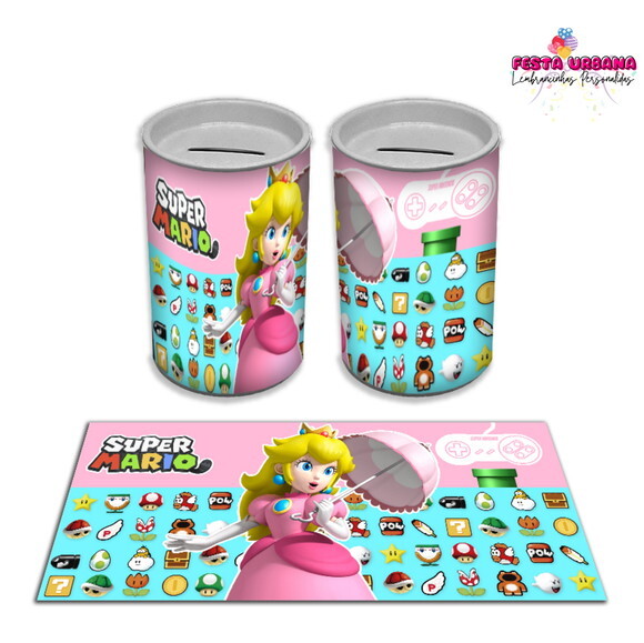 Adesivo Cofrinho Super Mario Princesa Peach | Tubolata Festa Infa