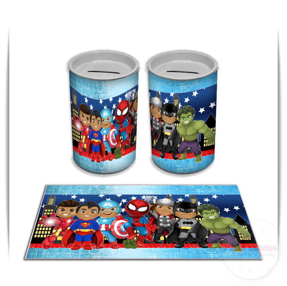 Adesivo Cofrinho Vingadores Super Heróis Cutes | Tubolata Festa 